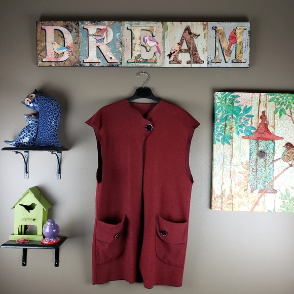 Vintage Jackets & Blazers - VINTAGE Lagenlook Wool sleeveless cardigan Large